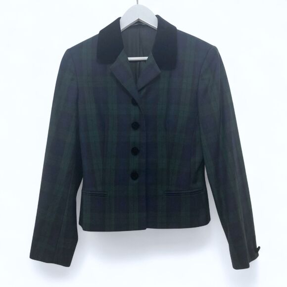 Vintage Laura Ashley Wool Plaid Skirt Suit Women’s 4 Navy Green Heritage Luxury - Picture 3 of 16